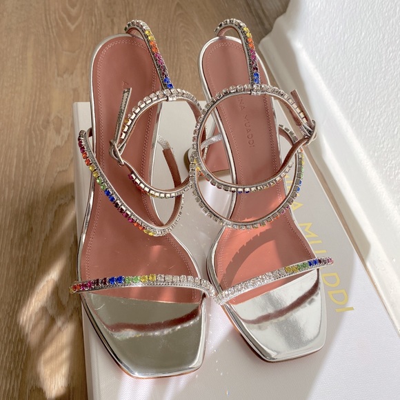 amina muaddi silver sandals